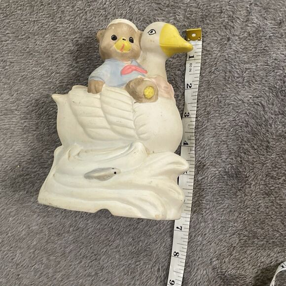 Vintage Night Light Teddy Bear Sailor Riding on Swan in Water Arimark Taiwan - Picture 5 of 10